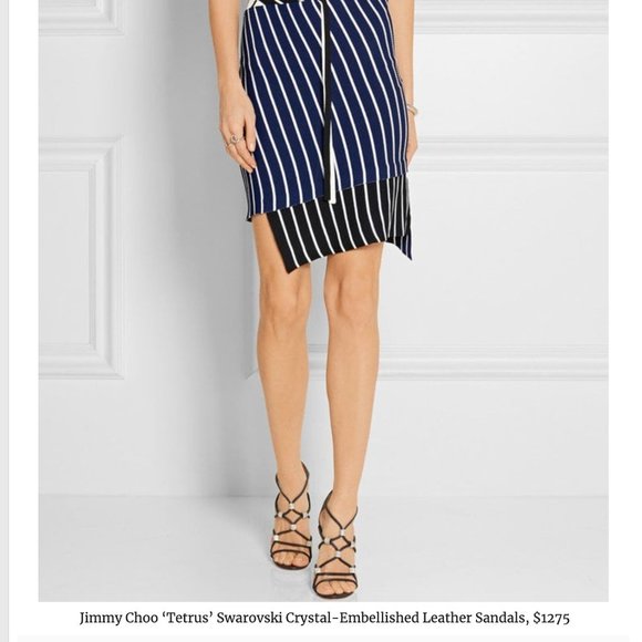 JIMMY CHOO Swarovski Crystal Embellished Sandals Navy High Heel Pump 37.5 Shoes - Picture 15 of 15